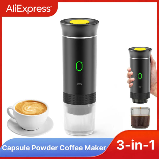 Wireless Electric Portable Espresso Coffee Machine for Car & Home Camping Coffee Maker 3-in-1 Capsule Powder Travel Coffee Maker