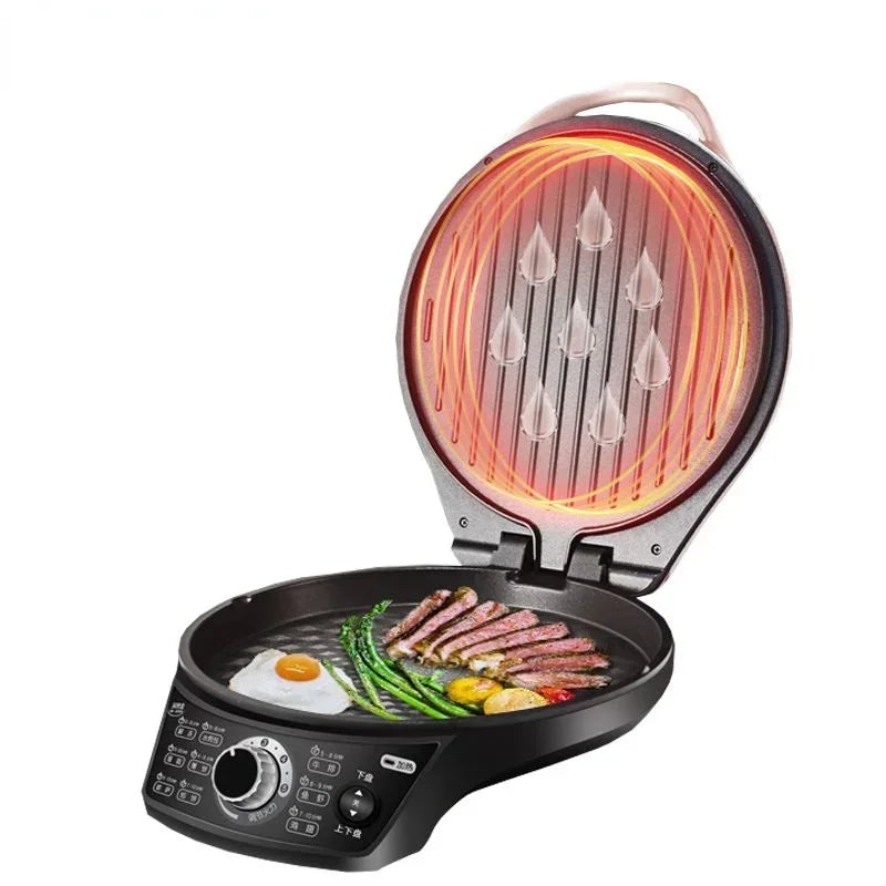 Household Double Side Heating Electric Skillet 220V Crepe Pancake Maker Automatic Pizza Pie Machine BBQ Tool Frying Pan