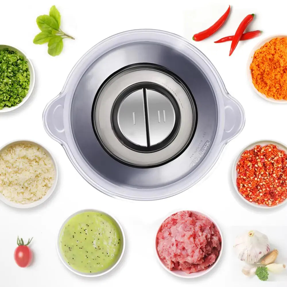 Electric Meat Grinder Stainless Steel Food Processor Chopper Kitchen Utensils Vegetable and Fruit Chopper Household Grinder