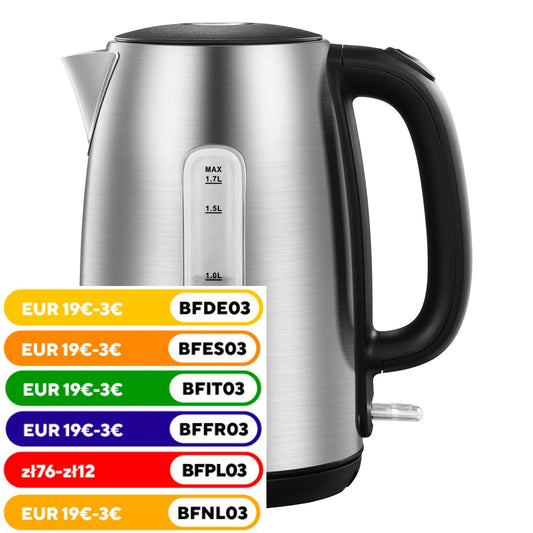 Midea Kettle Stainless Steel 1.7 L, BPA-Free Kettle, 2200 W Quick Boil Function, Insulated Handle with Water Level InIndicator.