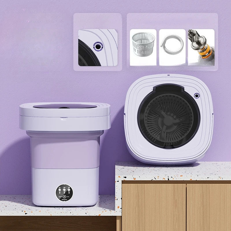 6L 11L Portable Washing Machine Folding Large Capacity Clothes Spin Dryer Bucket Travel Underwear Socks Ultrasonic Mini Washer