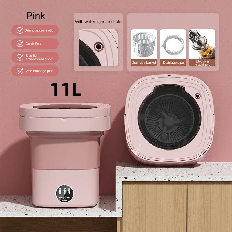 6L 11L Portable Washing Machine Folding Large Capacity Clothes Spin Dryer Bucket Travel Underwear Socks Ultrasonic Mini Washer