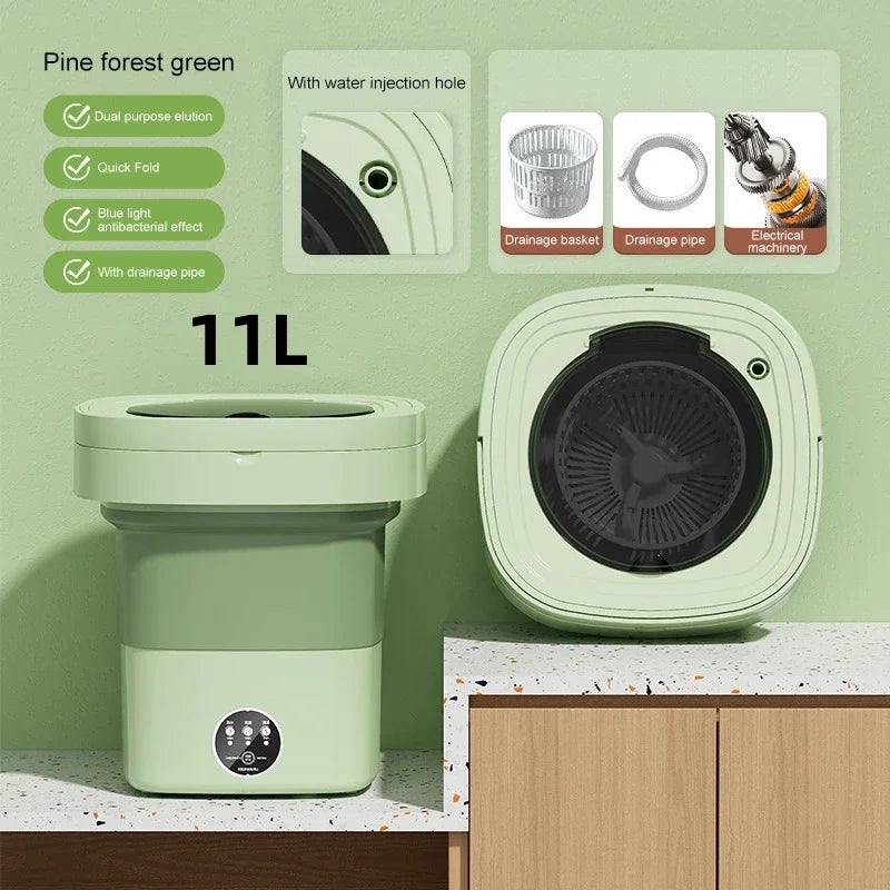 6L 11L Portable Washing Machine Folding Large Capacity Clothes Spin Dryer Bucket Travel Underwear Socks Ultrasonic Mini Washer