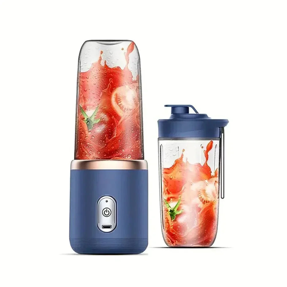 400ML Blue Portable Juicer Electric Juicer Cup USB Rechargeable Small Juicer with Stainless Steel Blade Mixer Ice Crusher