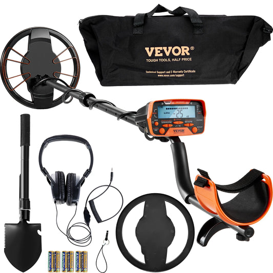 VEVOR Metal Detector, 10 Inch Waterproof Search Coil with LCD Display 7 Modes, Adjustable 41''-52'' Aluminum Stem, DSP Chip