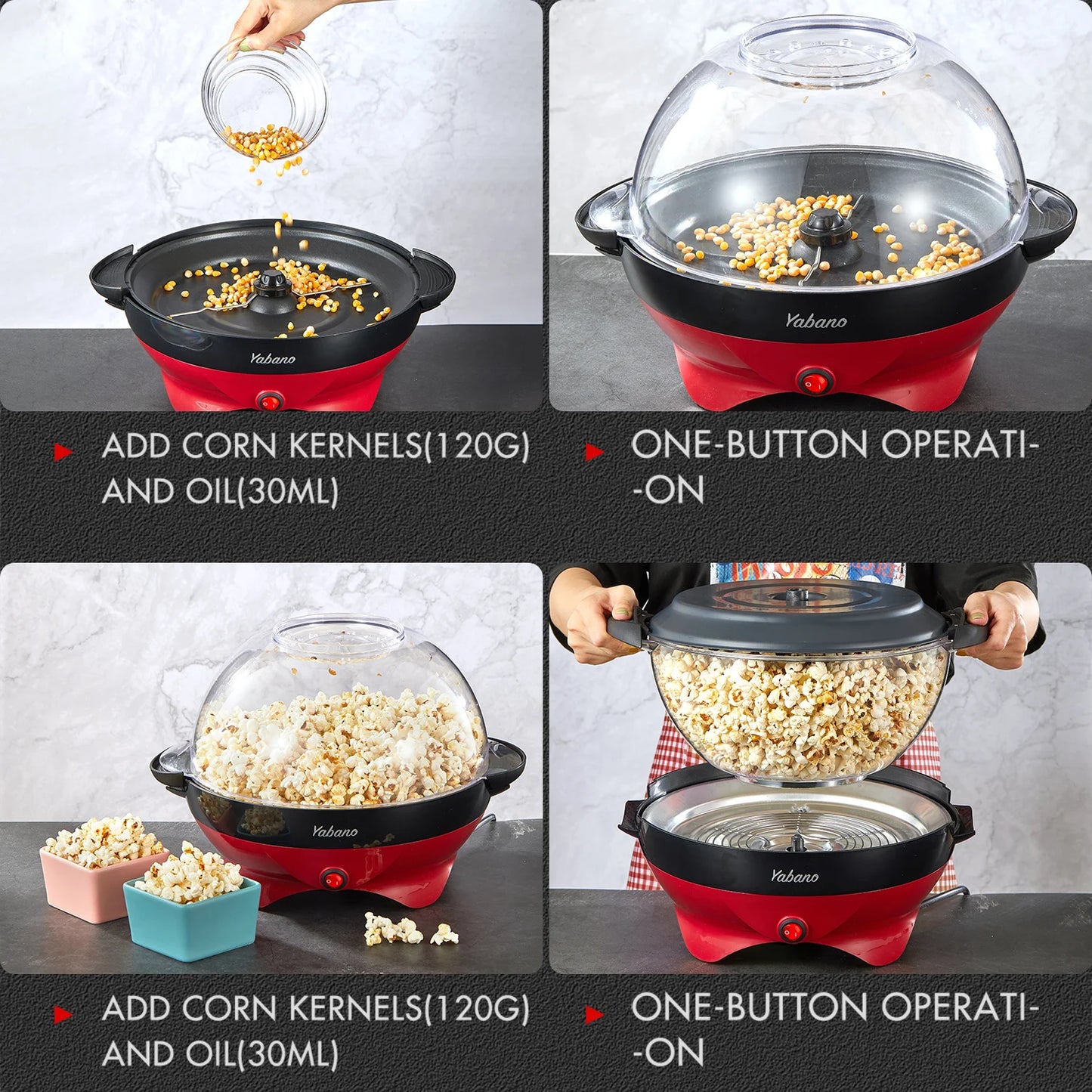 Yabano popcorn maschine chine für zuhause, hersteller maschine mit zucker & öl, abnehmbare heizfläche, 5l popcorn popper, antiha