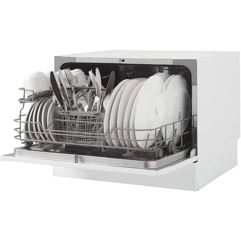 Countertop Dishwasher with 6 Place Settings, 6 Wash Cycles and Silverware Basket, Low Water Consumption and Quiet Operation