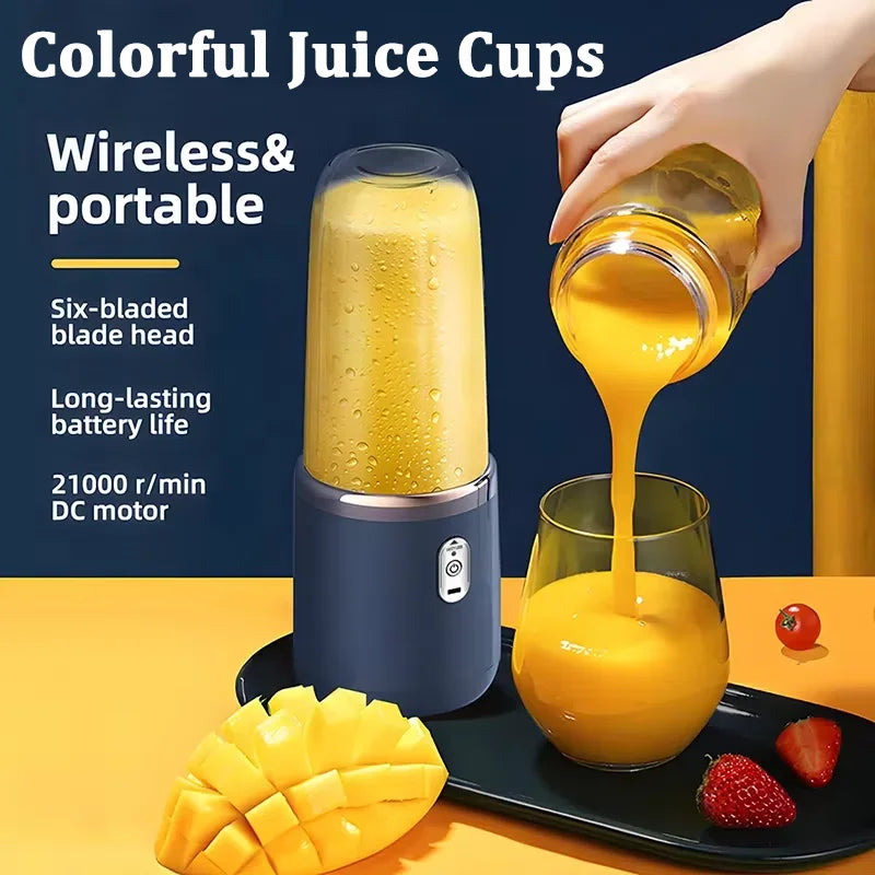 400ML Blue Portable Juicer Electric Juicer Cup USB Rechargeable Small Juicer with Stainless Steel Blade Mixer Ice Crusher