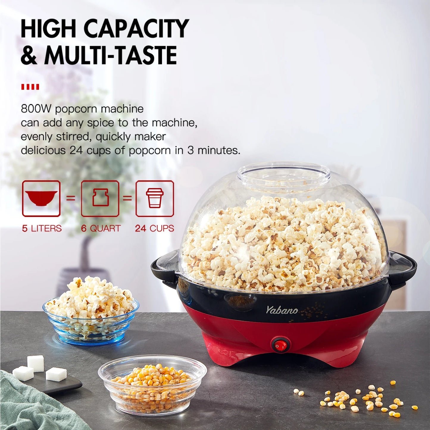 Yabano popcorn maschine chine für zuhause, hersteller maschine mit zucker & öl, abnehmbare heizfläche, 5l popcorn popper, antiha