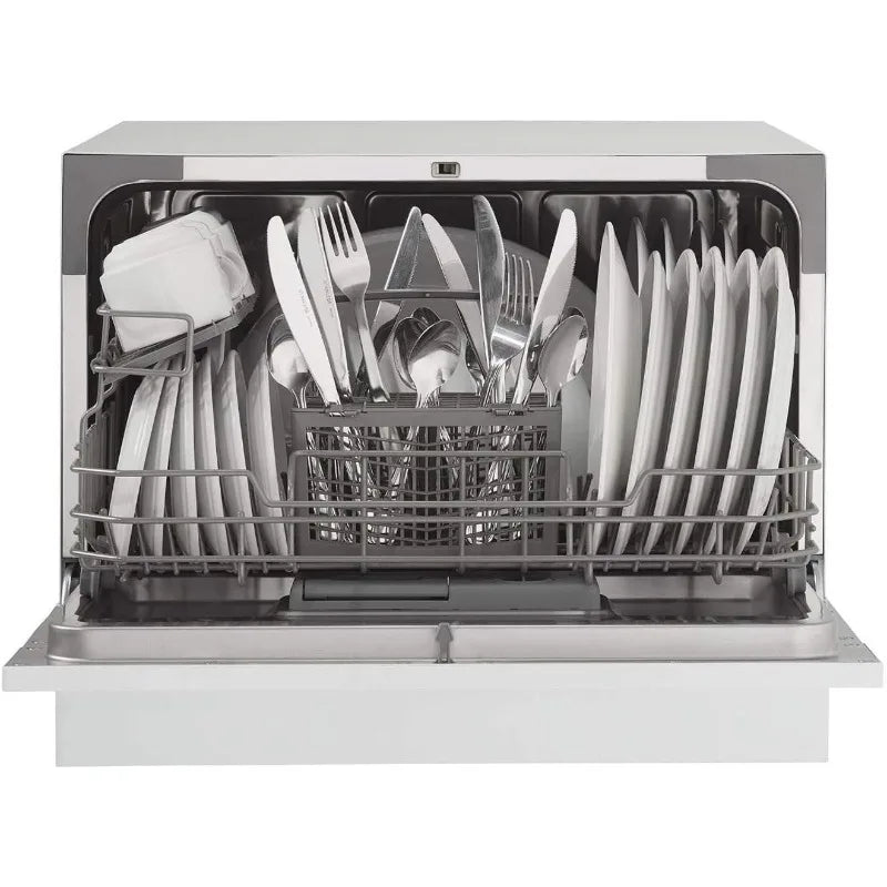 Countertop Dishwasher with 6 Place Settings, 6 Wash Cycles and Silverware Basket, Low Water Consumption and Quiet Operation