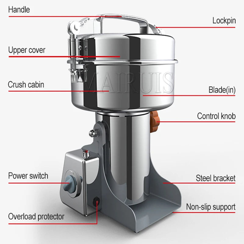 2500G / 800G Herb Coffee Bean Grinder Machine Grain Spices Mill Wheat Mixer Dry Food Grinder