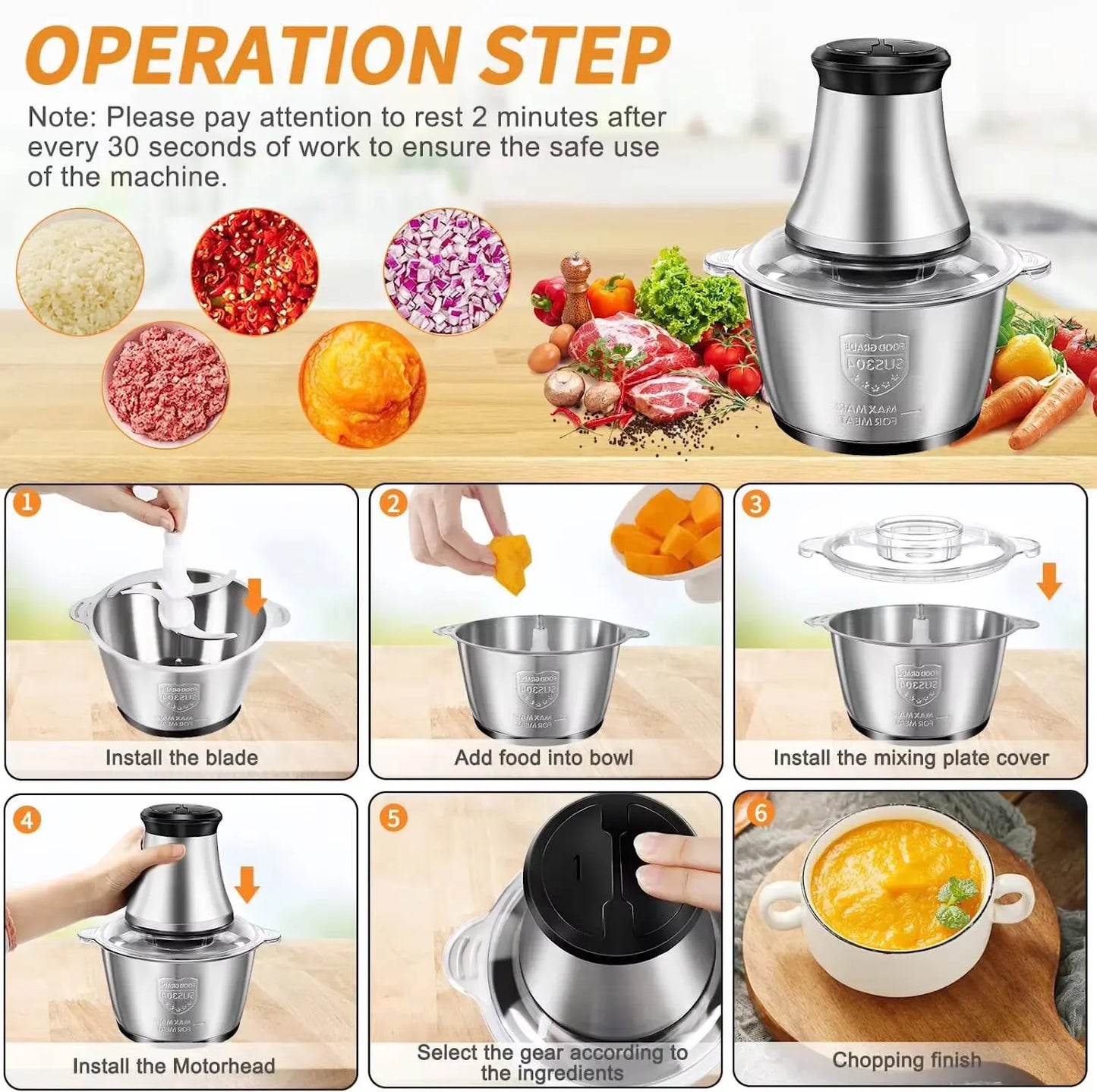 Brand new 2 speed 250W stainless steel 2L capacity electric chopper meat grinder meat grinder food processor slicer