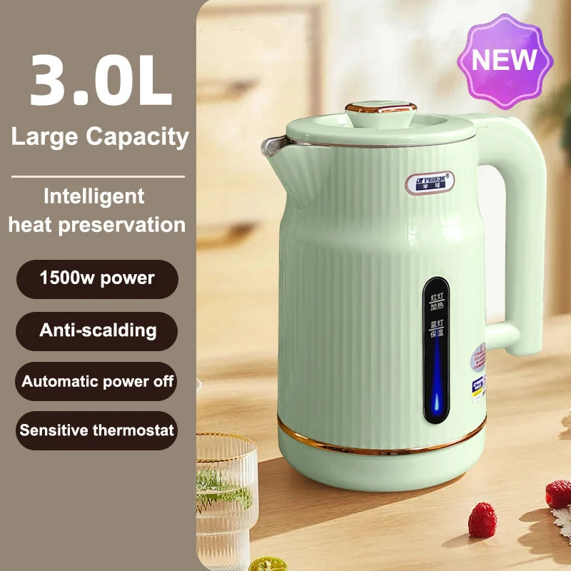 New 1500W High Power Electric Kettle Home Use 3L Double Layer Smart Heat Preservation Electric Kettle Automatic Power Off Kettle