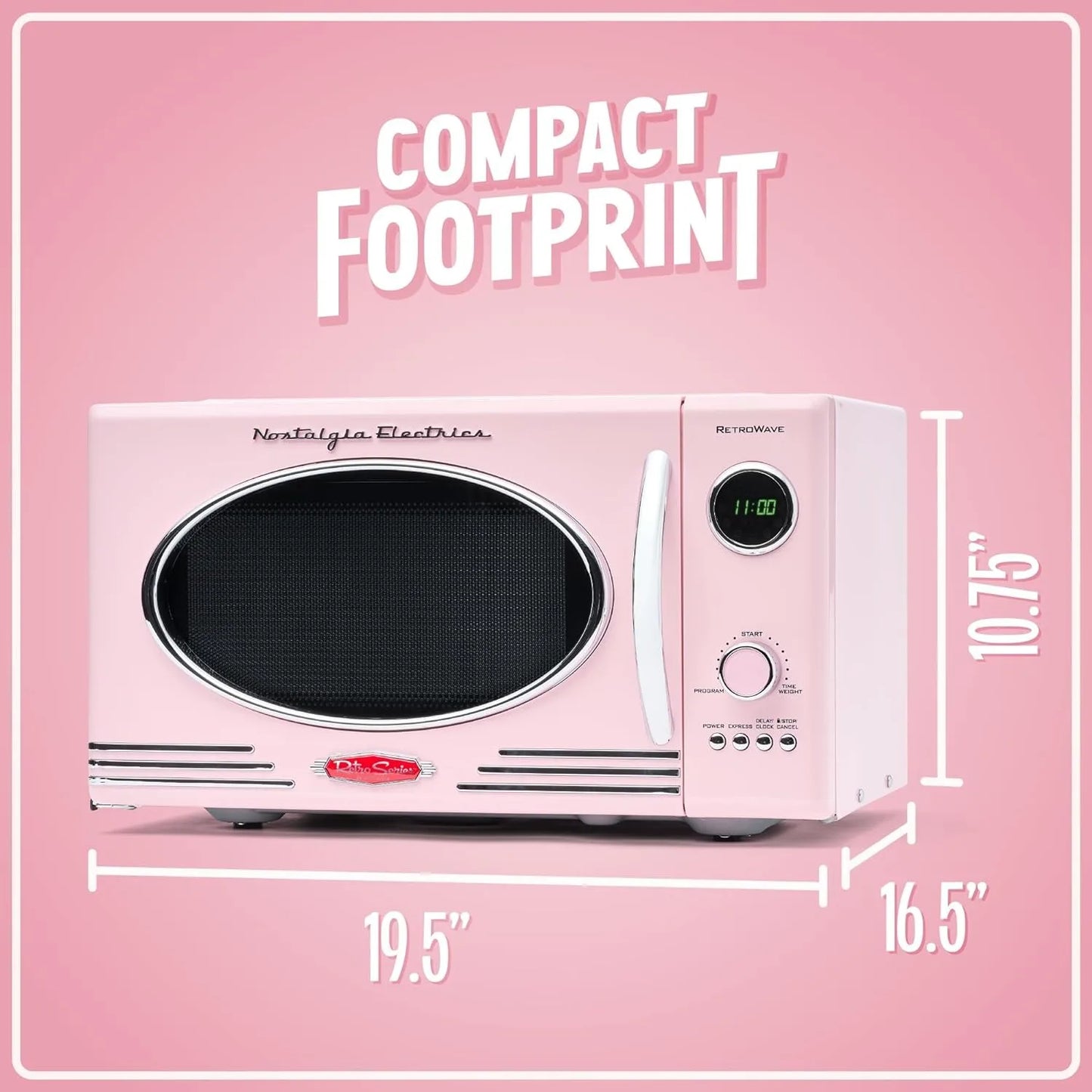 Retro Countertop Microwave Oven，Large 800W 0.9 cu ft - 12 Pre-Programmed Cooking Settings - Pink