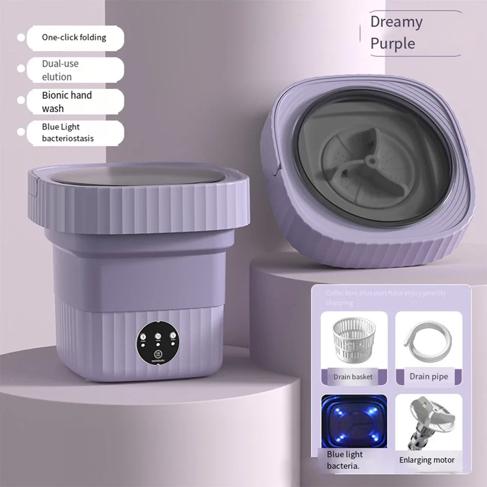 6L 11L Portable Washing Machine Folding Large Capacity Clothes Spin Dryer Bucket Travel Underwear Socks Ultrasonic Mini Washer